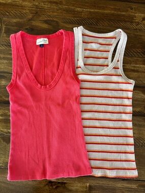 Universal Thread Women's Pink Ribbed Tank & White Striped Tank Set
